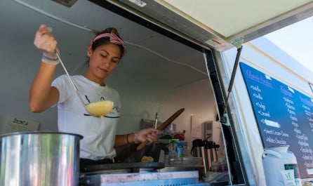 Woman working at a food truck