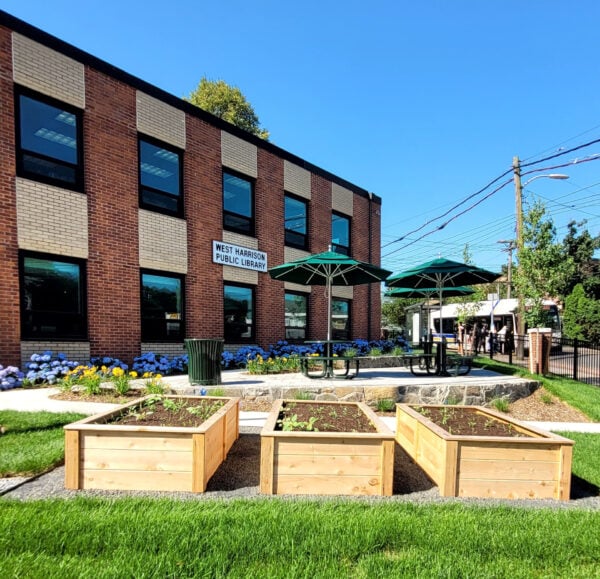 Flower beds in the West Harrison garden.